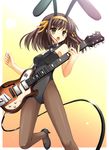  animal_ears brown_hair bunny_ears bunnysuit electric_guitar guitar highres instrument pantyhose short_hair solo suzumiya_haruhi suzumiya_haruhi_no_yuuutsu uehiro 