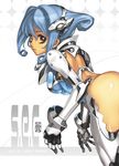  armor ass back blue_hair hair_ornament looking_back lowres nagi_ryou red_eyes s.e.c_01_specular_reflection scan short_hair solo 