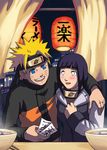  1girl arm_around_neck blonde_hair blush couple food hetero hyuuga_hinata lantern long_sleeves naruto naruto_(series) naruto_shippuuden noodles paper_lantern ramen risachantag uzumaki_naruto 