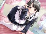 asagiri_eri bedroom gakuen_kaiketsu_kururi! game_cg indoors kneehighs long_sleeves maid saitou_tsukasa solo thighhighs 