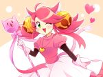  1girl animal_ears bells cat_ears fang gloves green_eyes highres mad_mew_mew magical_girl pink_hair staff undertale white_gloves wink 