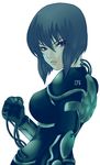 artist_request black_hair breasts ghost_in_the_shell kusanagi_motoko large_breasts purple_eyes science_fiction short_hair solo wire 