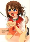  bottomless breath brown_hair collar cover cover_page dog_tail drooling folded_ponytail hair_ornament hairclip highres kneeling komaki_manaka konno_azure leash looking_up saliva school_uniform serafuku solo tail to_heart_2 tongue tongue_out 