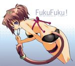  animal_ears bikini blue_eyes brown_hair cat_ears copyright_request food fukunaga_yumi looking_back lowres popsicle solo swimsuit tail 