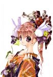  animal_ears bunny_ears bunny_hair_ornament earrings flower hair_ornament hair_ribbon highres japanese_clothes jewelry kimono koge_donbo long_hair long_sleeves looking_at_viewer misha_(pita_ten) official_art pink_hair pita_ten purple_eyes ribbon scan simple_background solo white_background 
