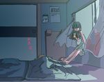  808 barefoot blonde_hair closed_eyes curtains feet furude_rika futon hanyuu higurashi_no_naku_koro_ni houjou_satoko lowres multiple_girls night room sleeping wind window 