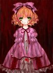  artist_request blonde_hair blood blood_on_face bow fork hina_ichigo long_sleeves pink_bow rozen_maiden solo 
