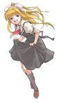  air black_legwear blonde_hair blue_eyes blush cravat full_body kamio_misuzu kneehighs loafers long_hair looking_at_viewer minato_fumi puffy_short_sleeves puffy_sleeves school_uniform shoes short_sleeves simple_background skirt_hold solo standing very_long_hair white_background 