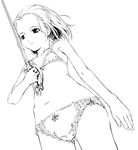  cowboy_shot dutch_angle expressionless greyscale hairband holding holding_sword holding_weapon lingerie long_hair monochrome original simple_background solo standing suzuki_kyoutarou sword underwear underwear_only weapon white_background 