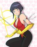  armband black_hair blush breasts cosplay cutie_honey cutie_honey_(character) cutie_honey_(character)_(cosplay) gloves hyuuga_hinata keroyon-jima lowres magical_girl medium_breasts naruto naruto_(series) short_hair silver_eyes solo sword weapon yellow_gloves 