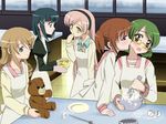  apron byakudan_kagome hyuuga_kizuna kiss long_sleeves multiple_girls natsume_remon okuwaka_tsubomi sanshita strawberry_panic! tsukidate_chiyo yuri 