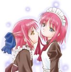  apron artist_request blue_eyes bow hair_bow head_tilt hisui incest kohaku long_sleeves looking_at_another maid maid_headdress mouth_hold multiple_girls pink_hair profile short_hair siblings sisters tsukihime twincest twins untying yellow_eyes yuri 