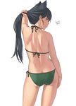  adjusting_hair animal_ears ass azusa_(hws) bikini black_hair bow brown_eyes cat_ears extra_ears from_behind long_hair looking_back original side-tie_bikini simple_background solo string_bikini swimsuit 