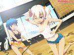  2girls copyright_request denim denim_shorts duplicate dutch_angle multiple_girls one-piece_tan onija_tarou shorts strap_slip tan tank_top tanline wet 