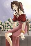  aerith_gainsborough artist_request bow cropped_jacket dress final_fantasy final_fantasy_vii flower jacket long_hair pink_bow pink_dress solo very_long_hair 