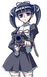  aiming_at_viewer ammunition_belt coyote_ragtime_show gun holding holding_gun holding_weapon long_sleeves machine_gun march_(coyote_ragtime_show) nururyun solo thighhighs weapon 
