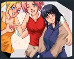  :d ;d arm_warmers bangs bare_shoulders birdbox blonde_hair blue_eyes blue_hair blunt_bangs blush border green_eyes haruno_sakura hyuuga_hinata lavender_eyes long_hair looking_at_viewer multiple_girls naruto naruto_(series) naruto_shippuuden ninja oekaki one_eye_closed open_mouth pink_hair ponytail short_hair smile teeth yamanaka_ino 