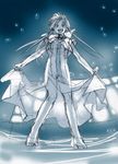  :d amano_kozue aria barefoot capelet dress looking_at_viewer lowres mizunashi_akari monochrome no_hat no_headwear open_mouth short_sleeves sketch smile solo standing uniform white 