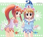  animal_ears back blouse blue_panties blush bow bow_panties brown_eyes brown_hair fang fushigiboshi_no_futago_hime kitahara_tomoe_(kitahara_koubou) leonne long_hair long_sleeves looking_back miruro multiple_girls no_pants orange_panties panties polka_dot polka_dot_panties purple_eyes short_hair standing striped striped_panties tears underwear 