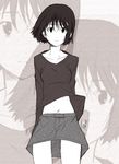  long_sleeves midriff monochrome nakahara_misaki nhk_ni_youkoso! ponpon short_hair skirt solo zoom_layer 