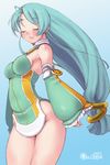  bottomless closed_eyes far-c green_hair hips kei_jiei long_sleeves original solo thighs 