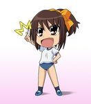  brown_hair buruma chibi gym_uniform isse lowres ponytail short_hair solo suzumiya_haruhi suzumiya_haruhi_no_yuuutsu 