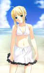 artoria_pendragon_(all) beach bikini blonde_hair day fate/stay_night fate_(series) green_eyes outdoors saber shizuku_(artist) solo swimsuit 
