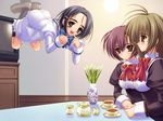  2girls creamer_(vessel) floating game_cg ghost long_sleeves mikado_mariya miyanokouji_mizuho multiple_girls norita otoko_no_ko otome_wa_boku_ni_koishiteru takashima_ichiko tea_set 