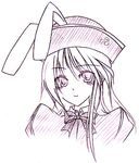  animal_ears blush bow bowtie bunny_ears collar face happiness! hat kat_sirius long_hair looking_at_viewer lowres male_focus monochrome otoko_no_ko simple_background smile solo upper_body watarase_jun white_background 