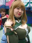  1girl breasts choujuushin_gravion cleavage cosplay huge_breasts photo photobomb plump tachibana_mizuki 