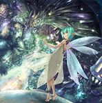  anklet barefoot fairy green_hair igarashi_youhei jewelry original pointy_ears short_hair solo wings 