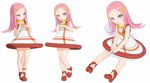  3d anemone_(eureka_seven) artist_request bangs bare_shoulders bow collar dress eureka_seven eureka_seven_(series) hair_ornament hairclip head_tilt invisible_chair leg_up long_hair looking_at_viewer looking_to_the_side multiple_views no_socks own_hands_together pink_hair purple_eyes red_bow red_footwear shiny shiny_skin shoes simple_background sitting sleeveless sleeveless_dress standing standing_on_one_leg swept_bangs v_arms white_background 
