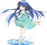  aqua_skirt barefoot blue_hair caustics closed_eyes dress furude_rika higurashi_no_naku_koro_ni naraku_no_hana_(higurashi) skirt solo suzushiro_kurumi water 