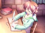  book game_cg komatsu_eiji long_sleeves majokko_a_la_mode seven_(majokko) solo writing 