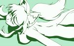  animal_ears breasts green green_background highres large_breasts liru long_hair monochrome negativezero nude renkin_san-kyuu_magical_pokaan simple_background solo tail vector_trace wallpaper wolf_ears wolf_tail 