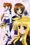  absurdres bardiche blonde_hair blue_eyes blue_hair brown_hair fate_testarossa highres long_hair long_sleeves lyrical_nanoha mahou_shoujo_lyrical_nanoha_strikers military military_uniform minigirl multiple_girls okuda_yasuhiro open_mouth pencil_skirt purple_eyes raising_heart red_eyes reinforce_zwei scan schwertkreuz short_hair side_ponytail skirt smile staff takamachi_nanoha thighhighs tsab_air_military_uniform tsab_executive_military_uniform tsab_naval_military_uniform uniform yagami_hayate zettai_ryouiki 