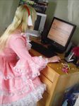  blonde_hair chii chobits computer cosplay long_hair photo solo youtube 