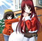  breath hat kagami_mochi kousaka_tamaki long_sleeves multiple_girls nekoma_kotomitsu snow snowman to_heart_2 winter yuzuhara_konomi 