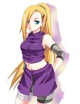  blonde_hair blue_eyes hair_over_one_eye kubyou_azami long_hair midriff naruto naruto_(series) naruto_shippuuden navel ponytail solo yamanaka_ino 