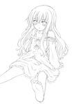  barefoot frills greyscale lineart long_hair long_sleeves louise_francoise_le_blanc_de_la_valliere monochrome ryo simple_background sitting solo white_background zero_no_tsukaima 