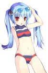  bikini blue_hair flat_chest glasses kooh long_hair open_mouth pangya red_eyes safi solo striped striped_bikini striped_swimsuit swimsuit tankini twintails 