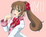  blush brown_hair cum facial green_eyes haganemaru_kennosuke himeno_mimika long_hair long_sleeves miracle!_mimika solo 