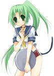  buruma collar green_hair higurashi_no_naku_koro_ni school_uniform solo sonozaki_mion suzushiro_kurumi tail 