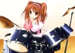  asahina_mikuru breasts brown_eyes brown_hair corset drum drum_set huge_breasts instrument long_hair maho_(yakimorokoshi) solo suzumiya_haruhi_no_yuuutsu twintails waitress 