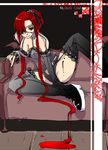  blood bustier eyepatch garter_belt gothic lingerie long_hair mikami_mika original red_hair solo thighhighs underwear 