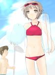  1girl bikini eyewear_on_head innertube lowleg lowleg_bikini nagato_yuki navel red_bikini shiki_(no-reply) short_hair solo_focus sunglasses suzumiya_haruhi_no_yuuutsu swimsuit 