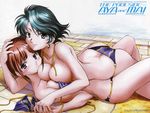  aya_kobayashi bikini breast_press breasts large_breasts mai_kobayashi mercy_rabbit multiple_girls small_breasts super_robot_wars swimsuit symmetrical_docking yuri 