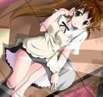  apron blush breasts brown_eyes brown_hair long_hair lying medium_breasts muraya open_mouth ponytail skirt socks solo taneshima_popura tray waitress working!! 