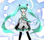  aqua_eyes aqua_hair bad_id bad_pixiv_id detached_sleeves hatsune_miku long_hair necktie skirt solo thighhighs twintails urotamu very_long_hair vocaloid zettai_ryouiki 