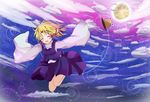  anzi bad_id bad_pixiv_id blonde_hair closed_eyes cloud dress full_moon hair_ribbon hat moon moriya_suwako ribbon solo star touhou 